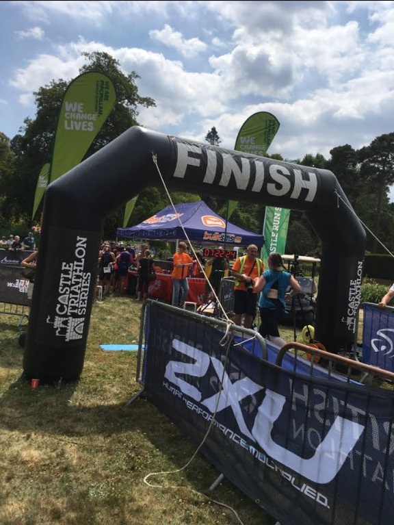 Photo showing the finish line at the Hever Half Marathon in 2018