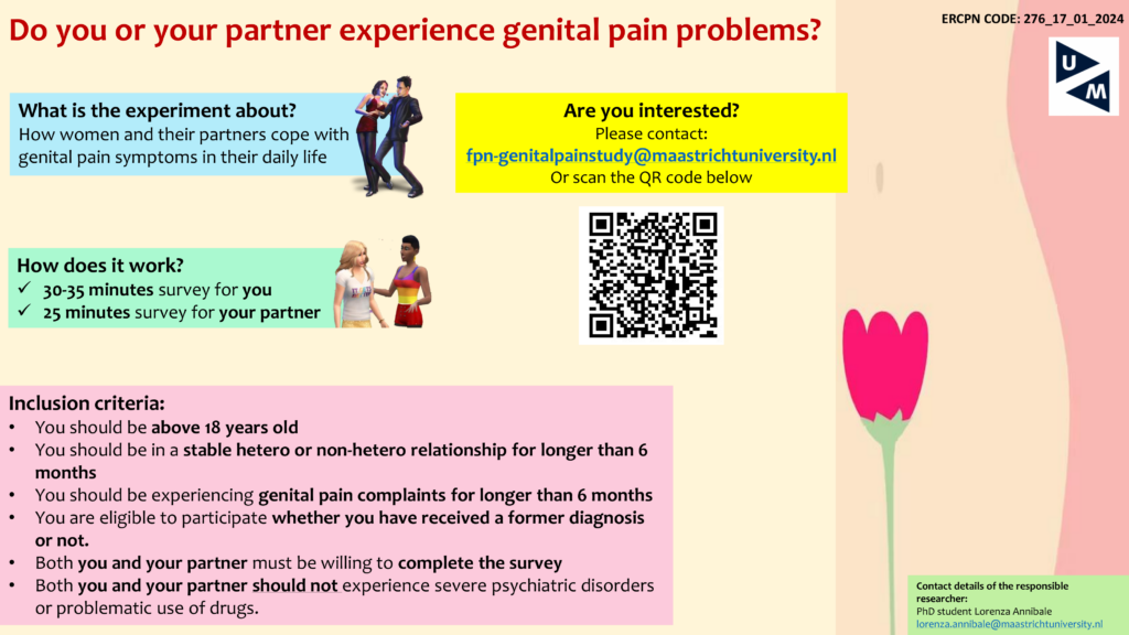 Flyer for Maastricht University's genital pain study