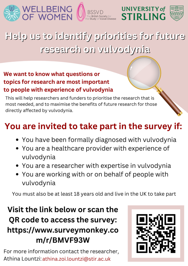 Flyer for University of Stirling study on vulvodynia research