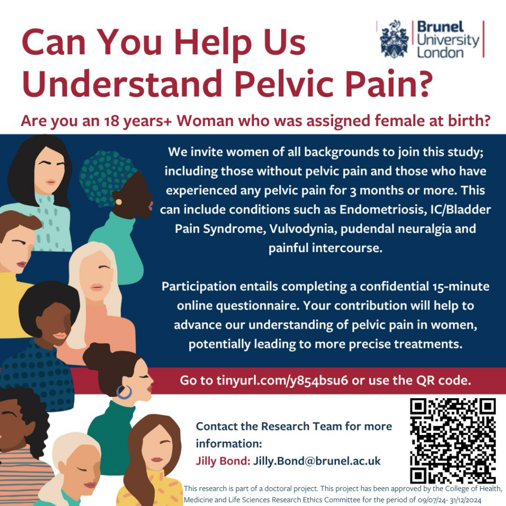 Flyer for Brunel University London study on pelvic pain