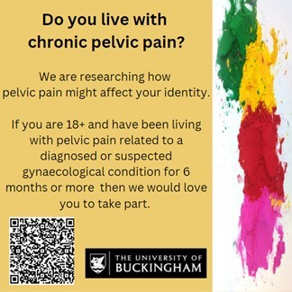 Flyer for the University of Buckingham's study on chronic pelvic pain and identity